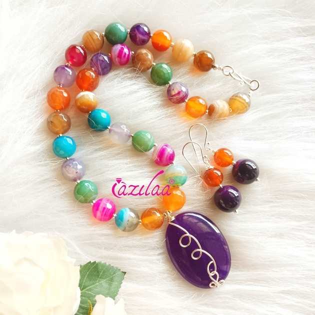 Designer multi gemstone beaded handmade necklace set