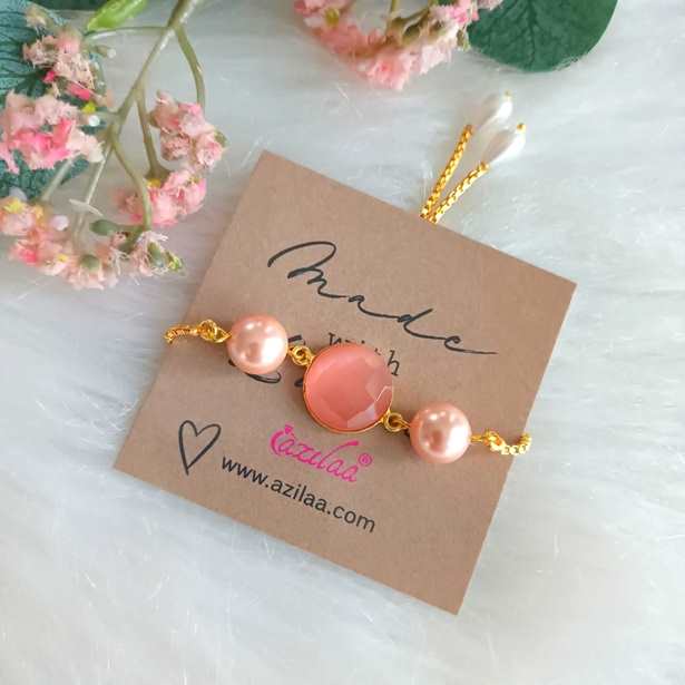 Designer peach golden chain beaded  bracelet