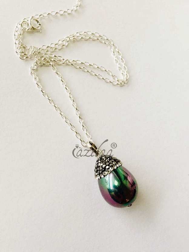 Designer pearl pendant chain sterling silver earring set