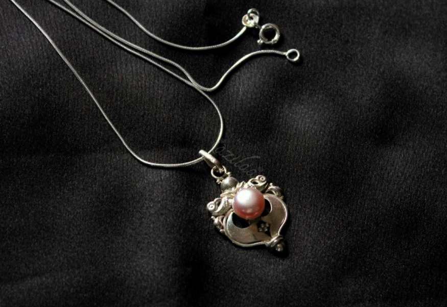 Designer pearl pendant chain sterling silver earring set