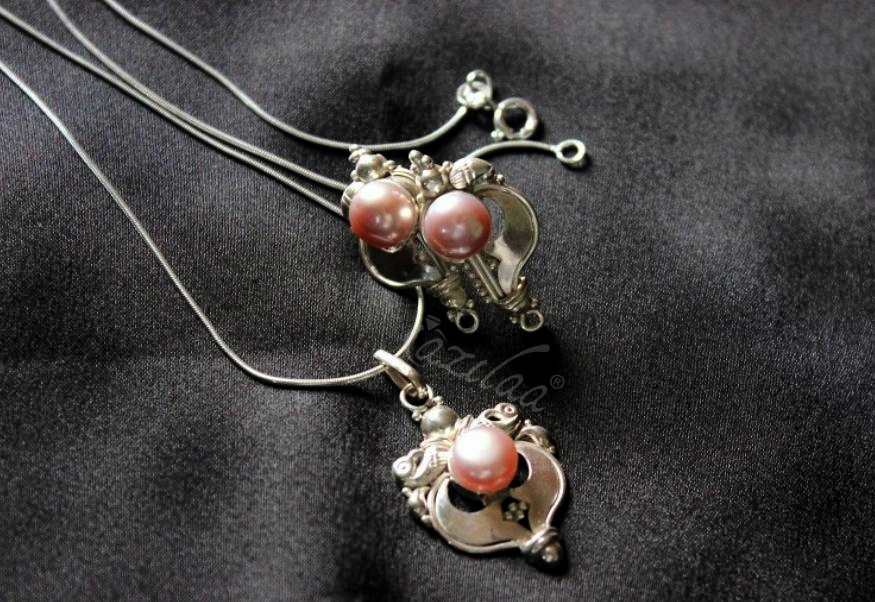 Designer pearl pendant chain sterling silver earring set