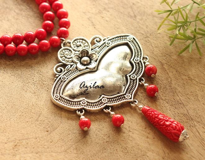 Designer red coral gemstone handmade necklace 