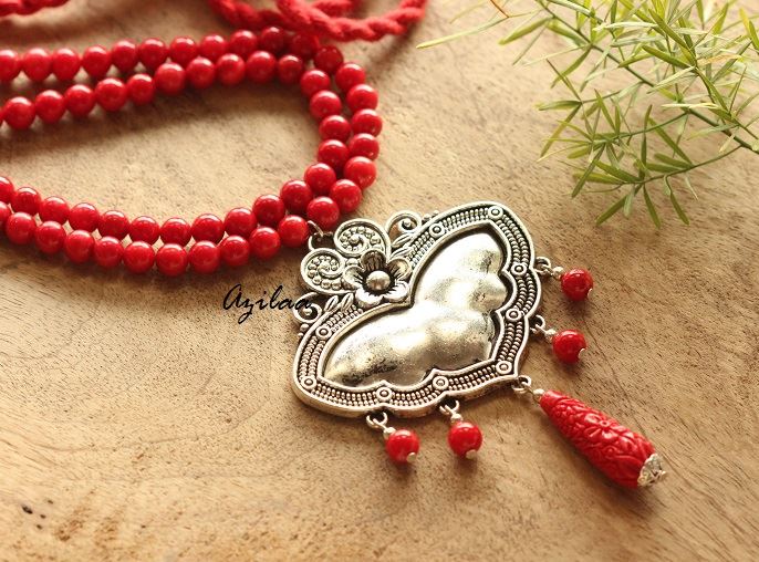 Designer red coral gemstone handmade necklace 