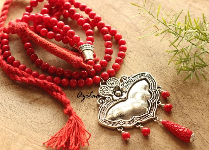 Designer red coral gemstone handmade necklace 