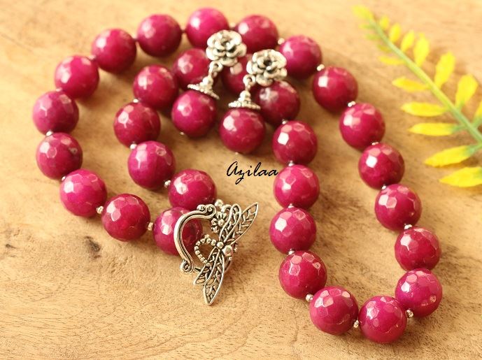 Designer ruby Pink agate gemstone artisan handmade necklace set