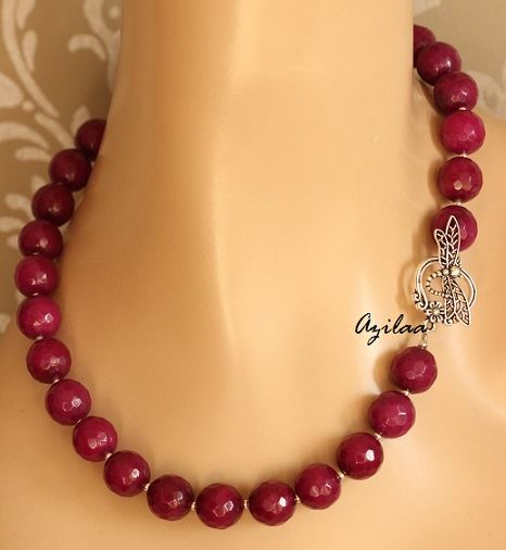 Designer ruby Pink agate gemstone artisan handmade necklace set