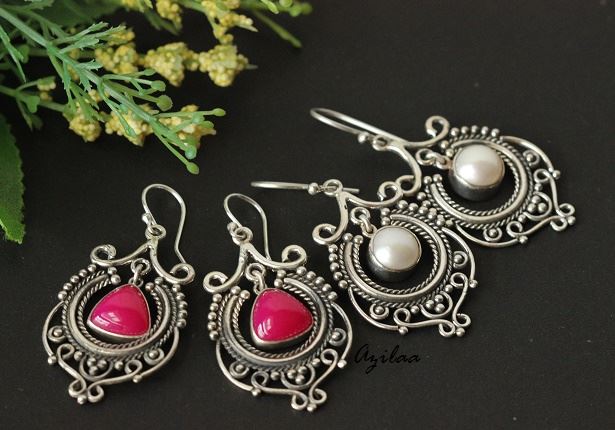 Designer sterling silver Pearl Gemstone handmade earrings
