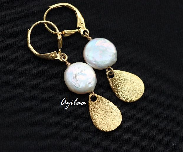 Designer sterling silver gold pearl earrings