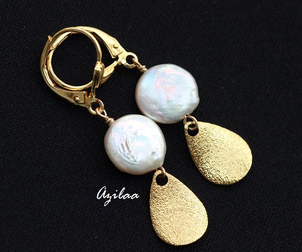 Designer sterling silver gold pearl earrings