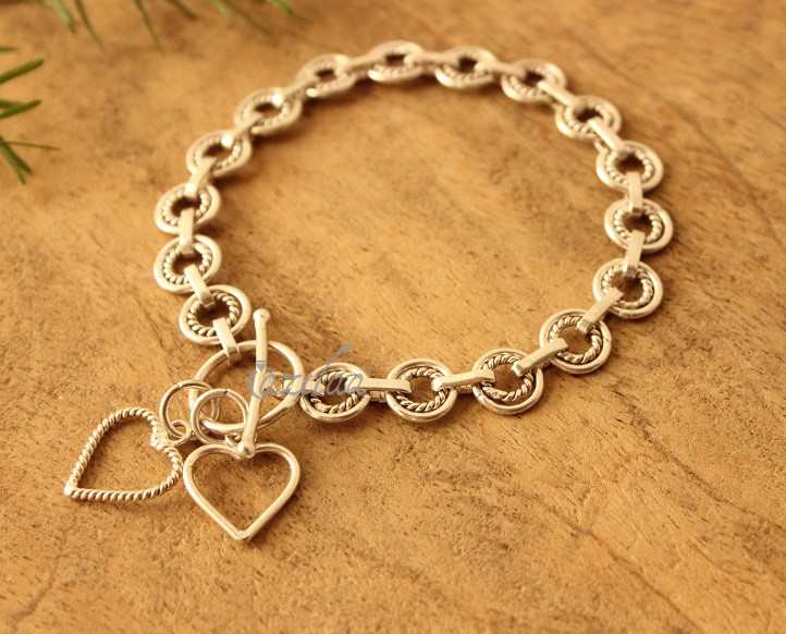 Designer sterling silver handmade heart charm couple bracelet