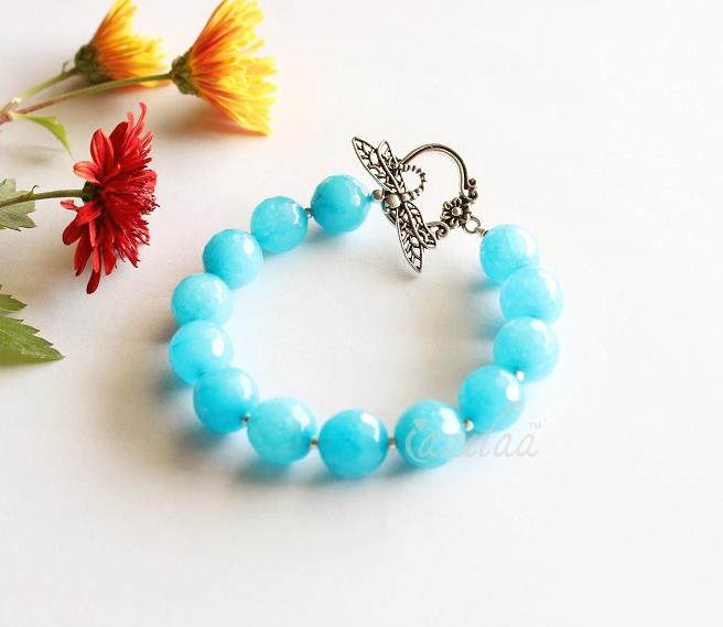 Dragon fly BLUE gemstone beaded handmade bracelet