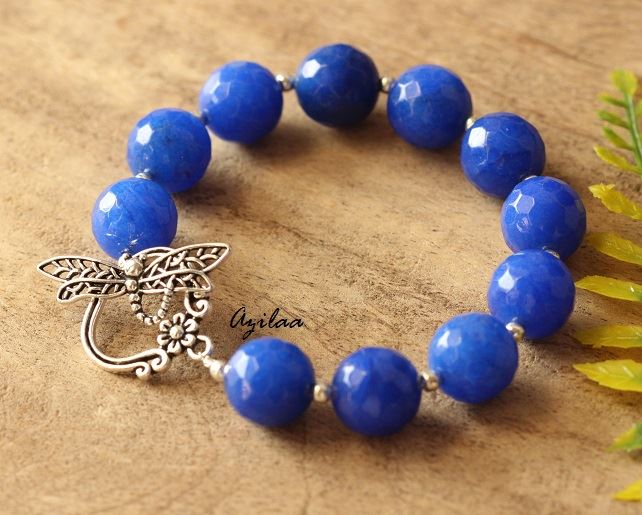 Dragon fly Blue gemstone beaded handmade bracelet