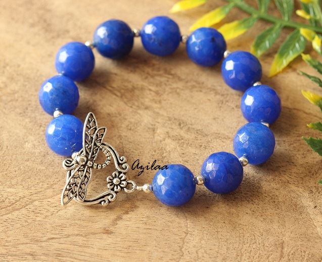 Dragon fly Blue gemstone beaded handmade bracelet