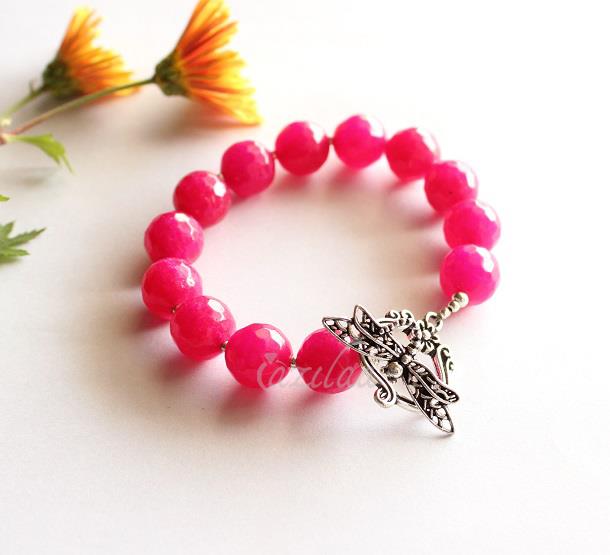 Dragon fly pink gemstone beaded handmade bracelet