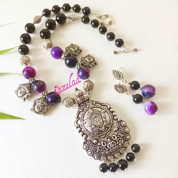  Druga goddess Purple agate necklace earrings 