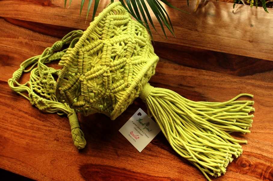 ECO friendly  LIME GREEN cotton macrame handmade 1 plant hanger 