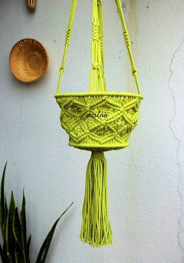 ECO friendly  LIME GREEN cotton macrame handmade 1 plant hanger 