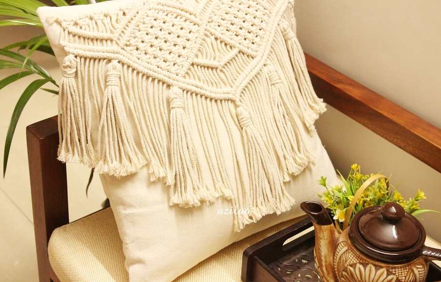 ECO friendly Off white TASSEL macrame handmade cushion cover