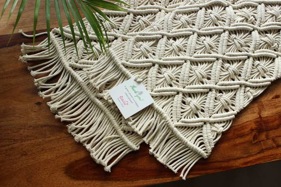 ECO friendly Off white cotton macrame handmade 1 table runner