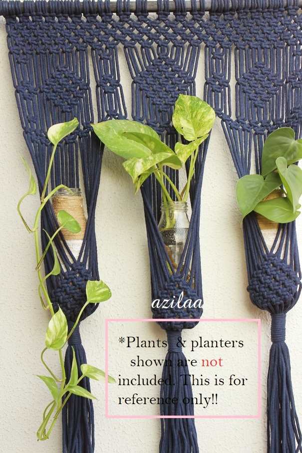 Blue ECO friendly boho cotton macrame handmade plant hanger 1pc