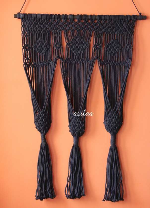 Blue ECO friendly boho cotton macrame handmade plant hanger 1pc