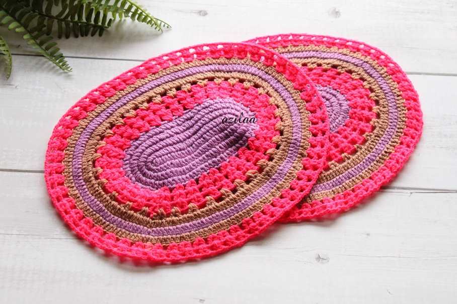 ECO friendly bright pink oval crochet handmade 2 table mat 