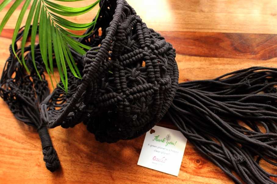 ECO friendly cotton macrame handmade BLACK 1 plant hanger 