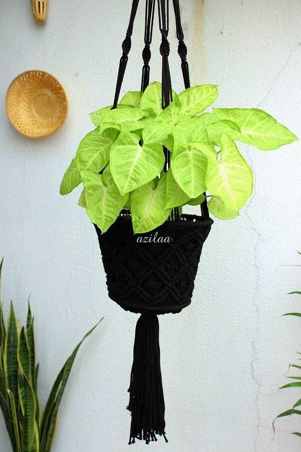 ECO friendly cotton macrame handmade BLACK 1 plant hanger 