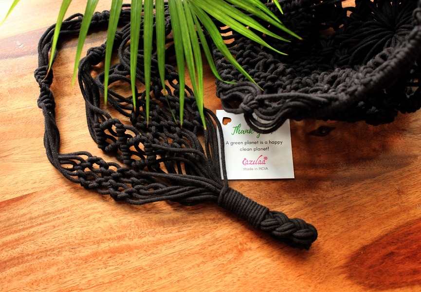 ECO friendly cotton macrame handmade BLACK 1 plant hanger 