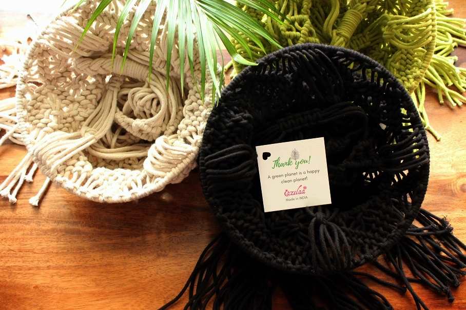 ECO friendly cotton macrame handmade BLACK 1 plant hanger 