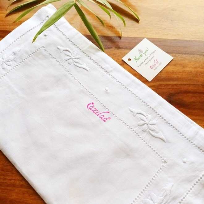 ECO friendly cotton white embriodered table runner