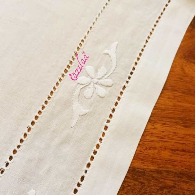 ECO friendly cotton white embriodered table runner