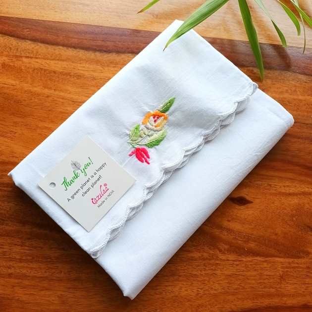 ECO friendly cotton white embriodered table runner