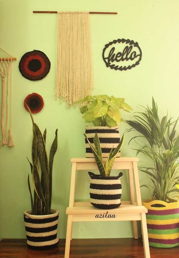 ECO friendly plant 3 pot cover cotton crochet  handmade bag