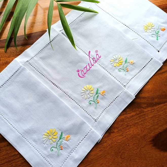 ECO friendly white cotton hand embroidery Flower napkins 04