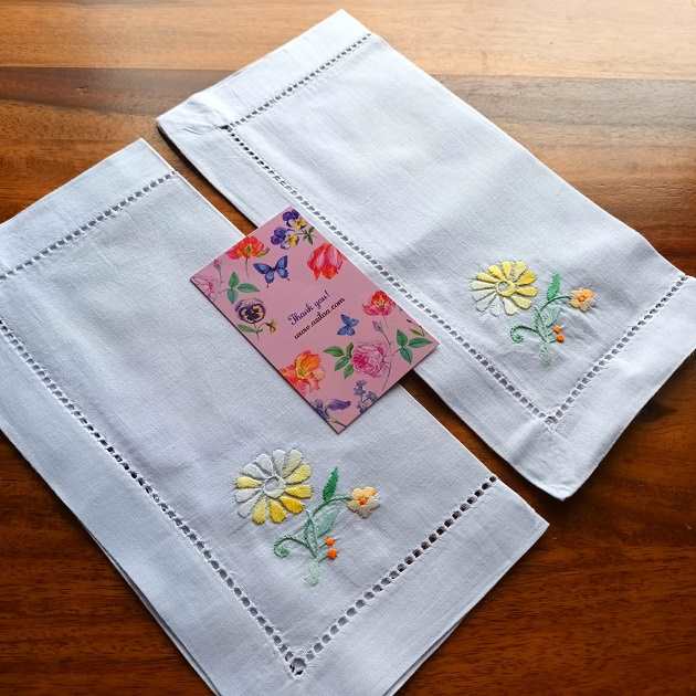 ECO friendly white cotton hand embroidery Flower napkins 04