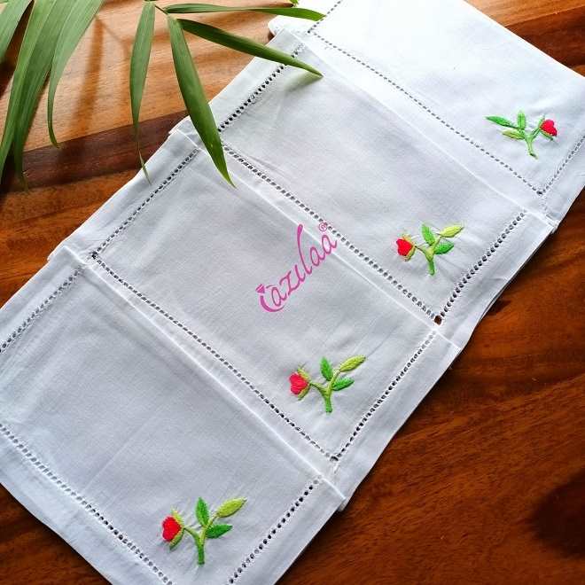 ECO friendly white cotton hand embroidery heart napkins 04