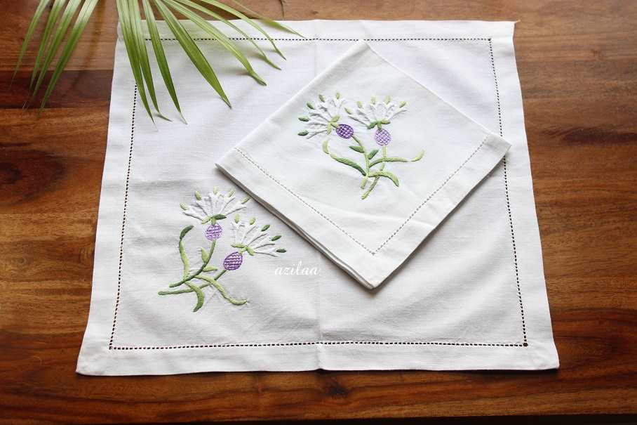 ECO friendly white cotton hand embroidery napkins 02 