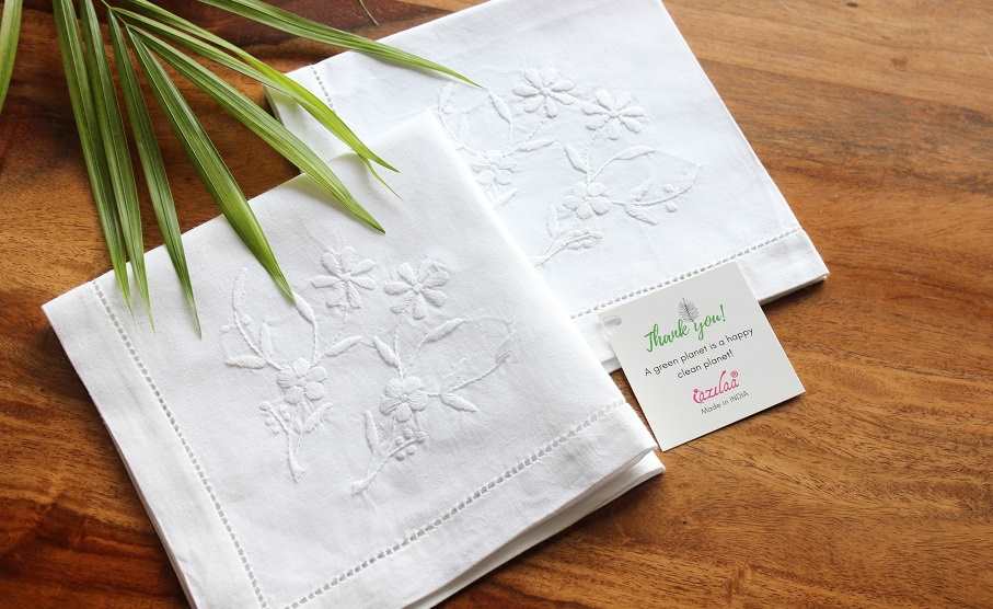 ECO friendly white cotton hand embroidery napkins 02