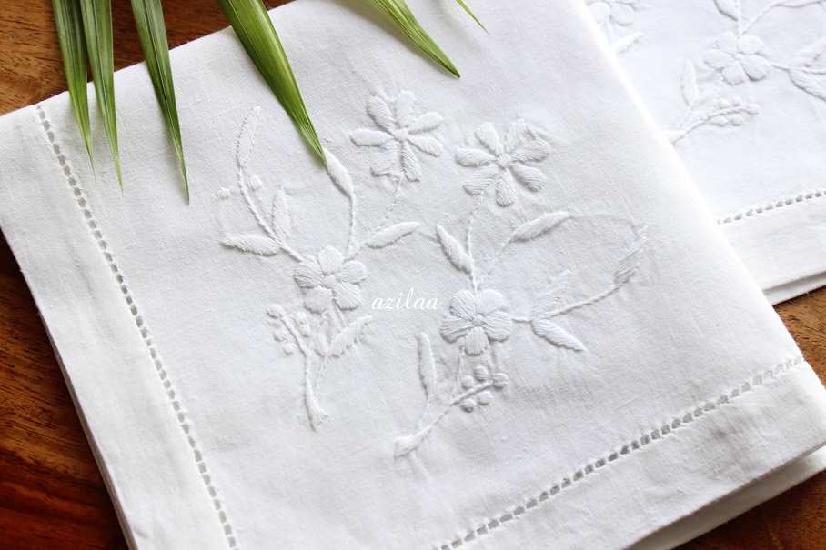 ECO friendly white cotton hand embroidery napkins 02