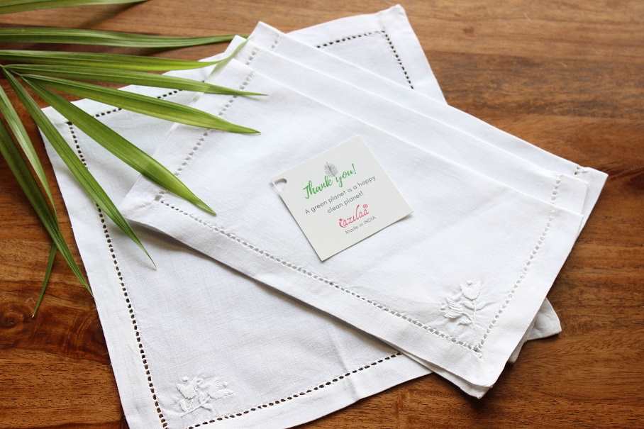 ECO friendly white cotton hand embroidery napkins 04
