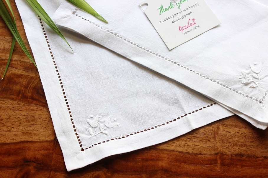 ECO friendly white cotton hand embroidery napkins 04