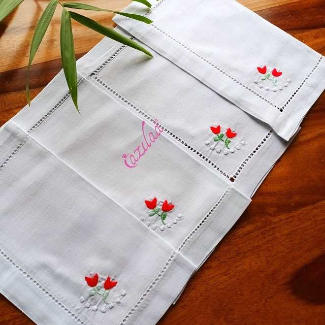 ECO friendly white cotton hand embroidery tulip napkins 04