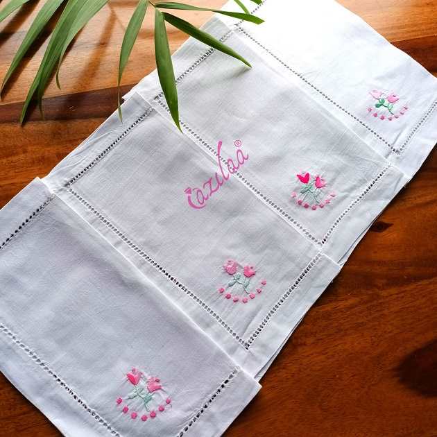 ECO friendly white cotton hand embroidery tulip napkins 04