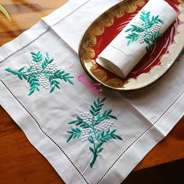 ECO friendly white embroidery cotton handmade 4 table mat