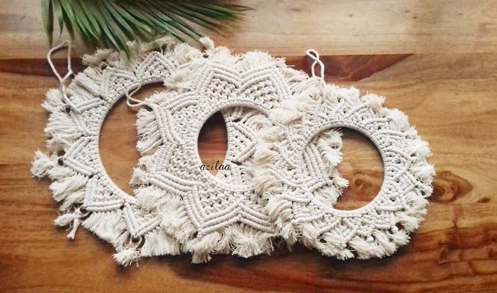 Eco friendly Mandala style macrame round handmade 3 wall decor 