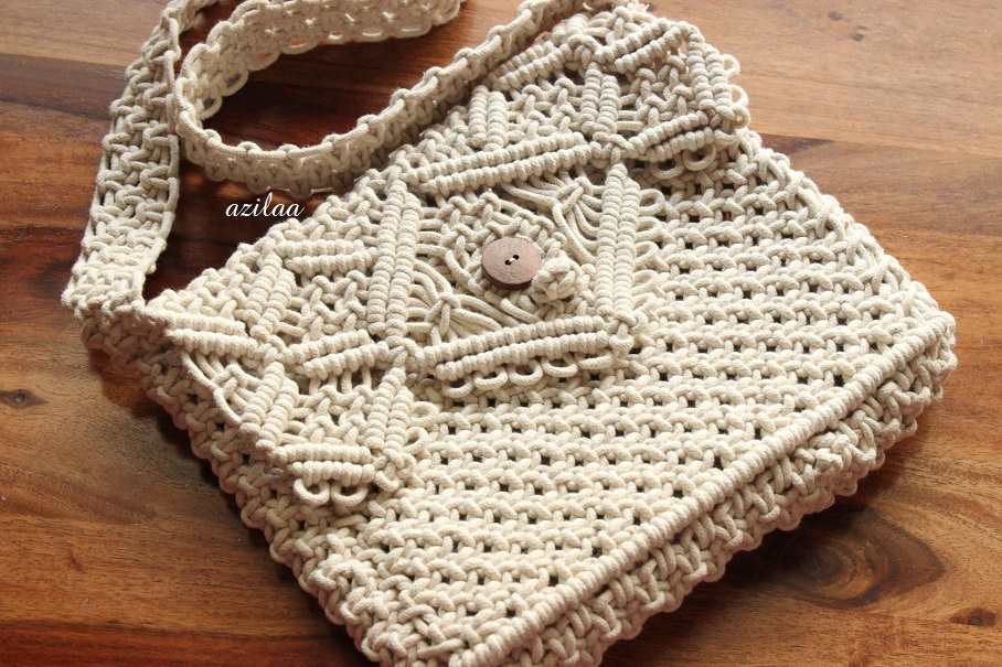 Eco friendly macrame handmade off white bag