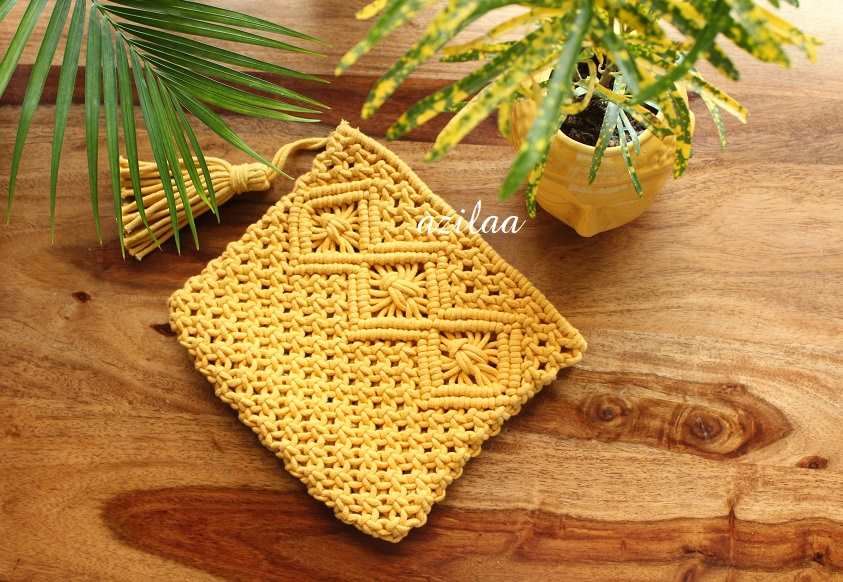 Eco friendly macrame handmade orange purse bag
