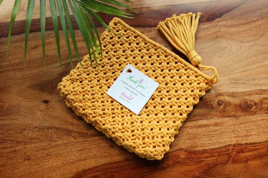 Eco friendly macrame handmade orange purse bag