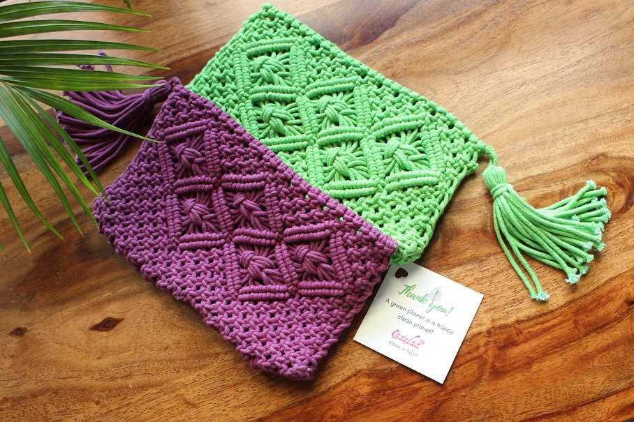 Eco friendly macrame handmade orange purse bag